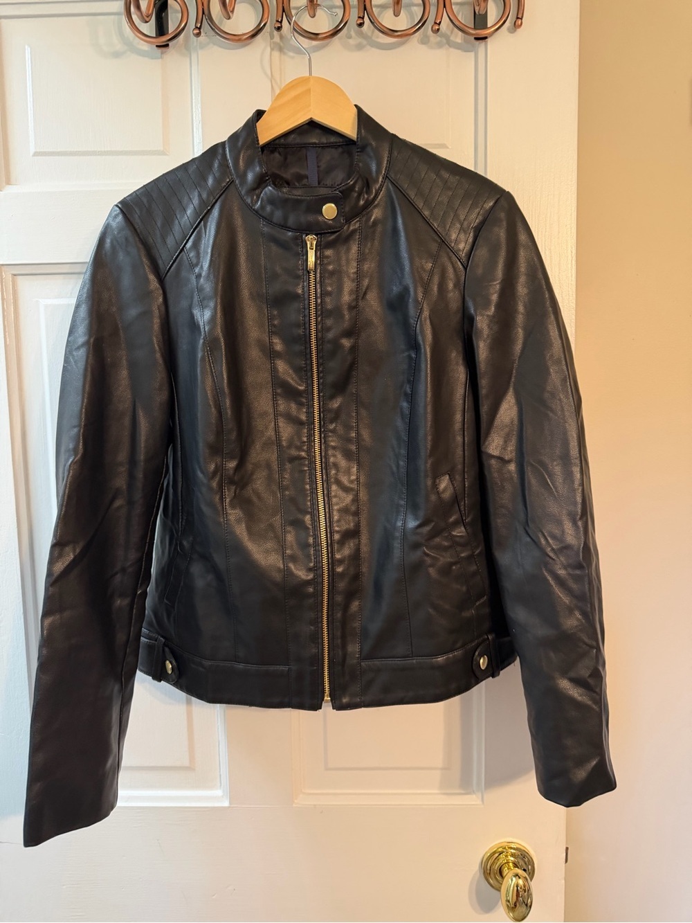 Cole Haan Signature Black Zip Front Jacket Gold Hardware Size M